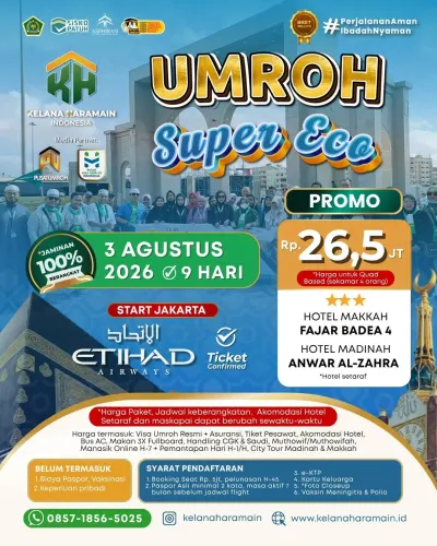 Umroh Super Promo 3 Agustus 2026 9 Hari via Etihad
