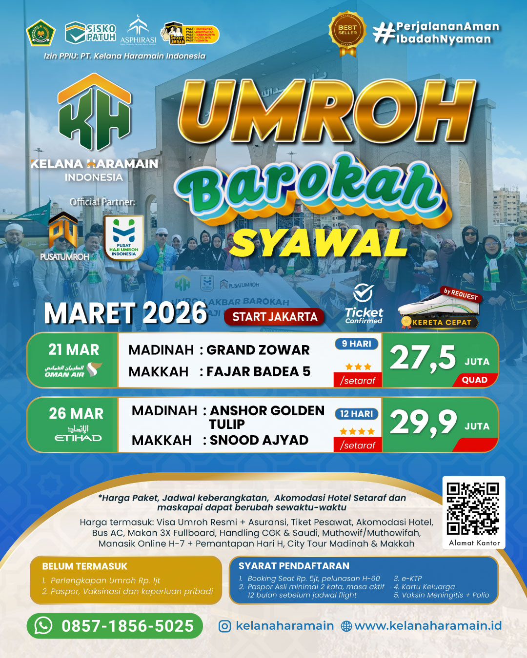 Paket Biaya Umroh Syawal, 21 & 26 Maret 2026