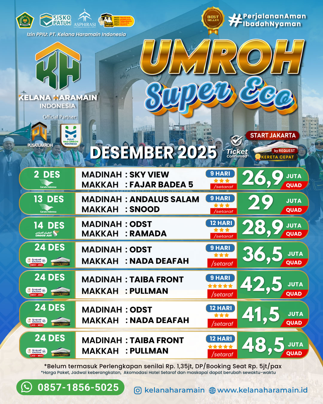Paket Biaya Umroh Super Eco Awal sd Akhir Desember 2025